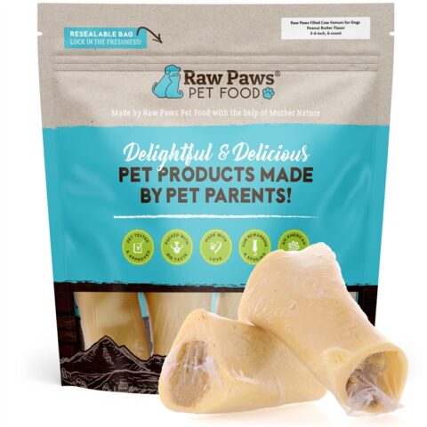 3-4 inch Filled Cow Femurs for Dogs – Peanut Butter Flavor, 6 ct