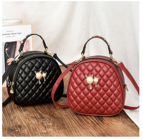 Quilted PU Leather Mini Backpack with Cat Accents