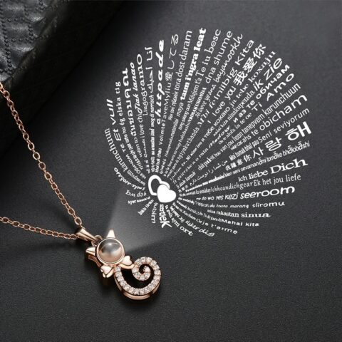 Elegant Cat Necklace – Projects “I Love You” in 100 Languages