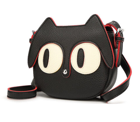 Wide Eyed Cat PU Leather Mini Crossbody Handbag
