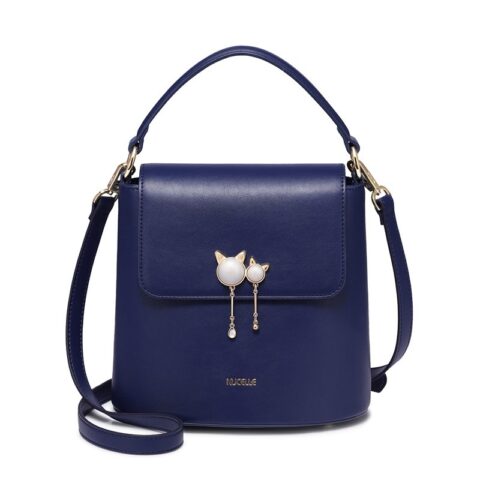 Ladie’s Bucket Shoulder Bag in PU Leather with Cat Accents