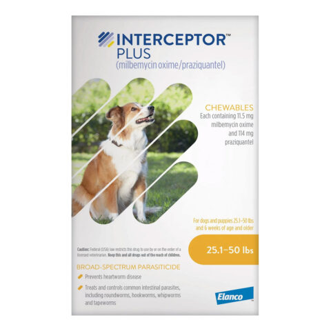 "Interceptor Plus Chew (Interceptor Spectrum) For Dogs 25.1 – 50lbs (Yellow) 6 Chews"