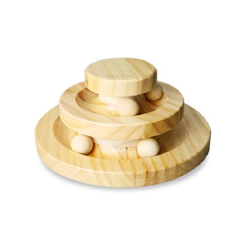Wooden Cat Triple Play Discs with Balls Interactive Toy