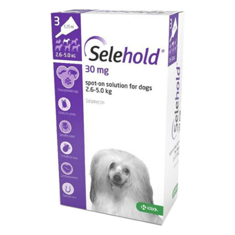 "Selehold (Selamectin) For Very Small Dogs 5.5-11lbs (Purple) 30mg/0.25ml 6 Pack"