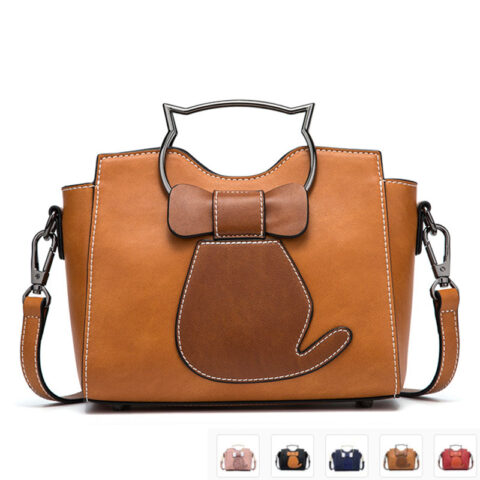 Bow Tie Cat PU Leather Ladies Handbag