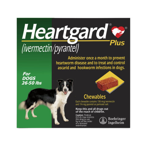 "Heartgard Plus Chewables For Medium Dogs 26-50lbs (Green) 12 Doses"