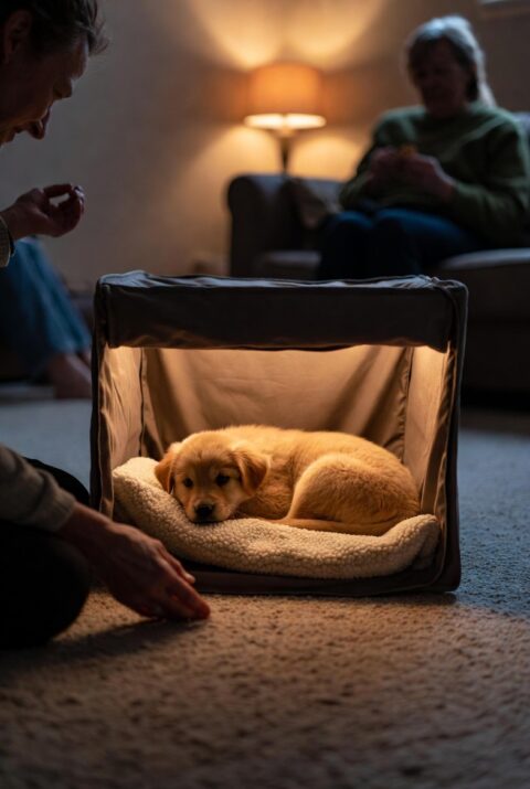 Kennel training a puppy at night