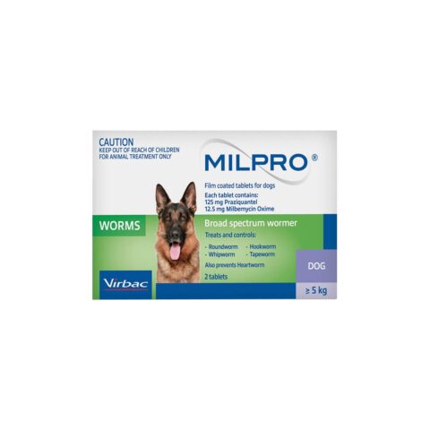 Milpro Allwormer For Dogs 5 – 25 Kg (11 – 55lbs) 2 Tablets