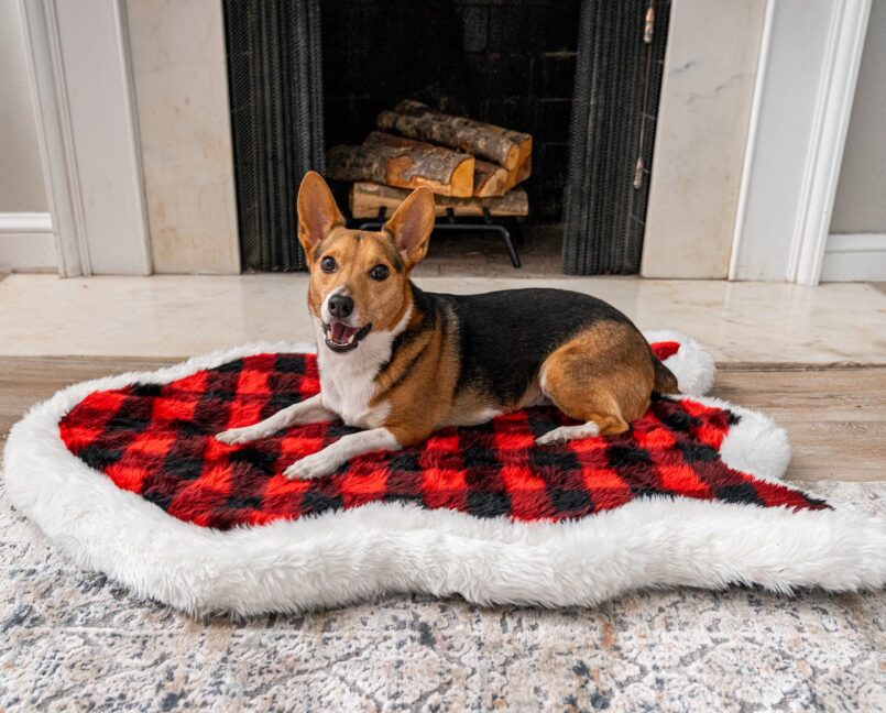 PupRug Faux Fur Orthopedic Dog Bed Cover – Curve Red & Black Plaid (Bed Not Included)