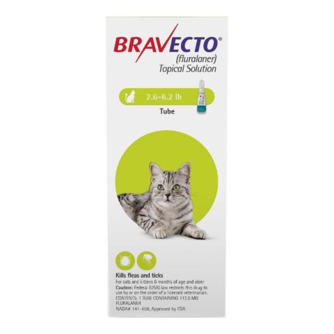 Bravecto Spot On For Small Cats 2.6 Lbs – 6.2 Lbs (Green) 2 Pack