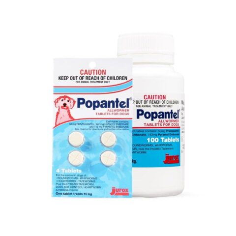 Popantel Allwormer For Dogs 10 Kgs (22 Lbs) 100 Tablets