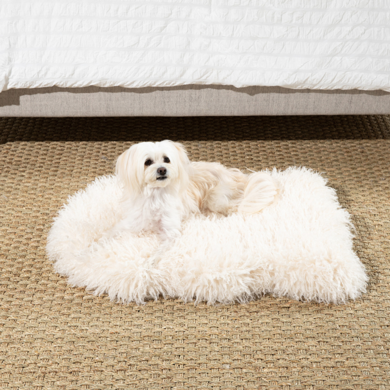 PupRug Luxe Faux Fur Orthopedic Dog Bed – Plush Sheep Ivory