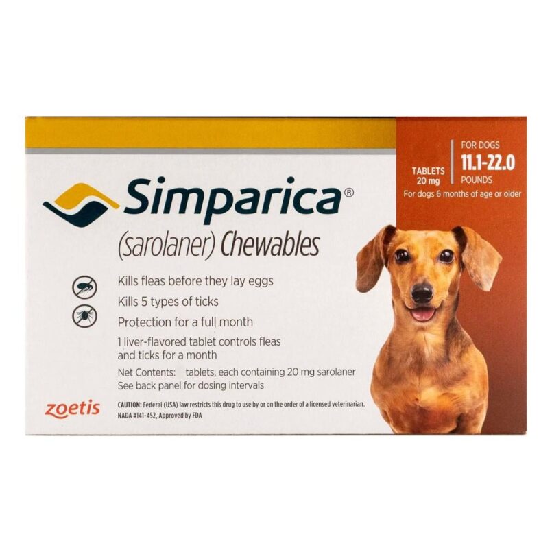 Simparica Chewables For Dogs 11.1-22 Lbs (Brown) 3 Chews